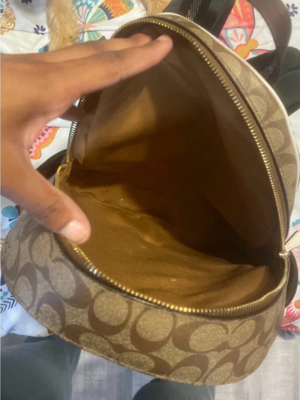 Coach Mini Backpack in Brown Signature Canvas with Cream Leather Trim